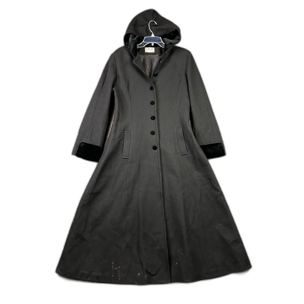 Vintage Mario DE Pinto Long Coat Womens 12T Wool Velvet Cuffs Retro Made In USA